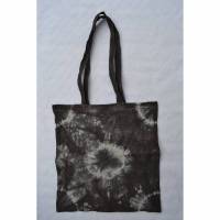 Tasche Beutel Baumwolltasche Einkaufstasche Henkeltasche Beuteltasche Batiktasche Geschenktasche schwarz grau Batik handgefärbt Bild 1
