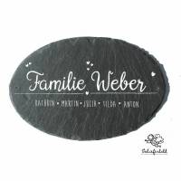Türschild Familie Schiefer personalisiert, Familienschild handbemalt, Namensschild Wunschname, Schieferschild wetterfest Bild 1