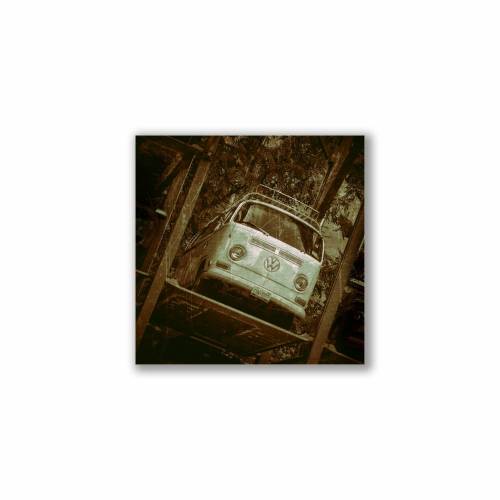 Oldtimer Bus, Hippie, retro, vintage, Foto auf Holz, im Quadrat, 10 x 10 cm, gift for him