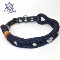 Hundehalsband verstellbar blau Strass mit Leder und Schnalle Bild 1