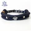 Hundehalsband verstellbar blau Strass mit Leder und Schnalle Bild 4