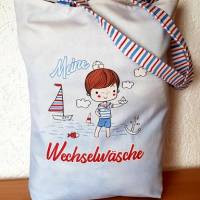 Kindergartentasche aus Canvas / Wechselwäsche / maritim  "Kleiner Schatz ganz groß im Kindergarten" Bild 1