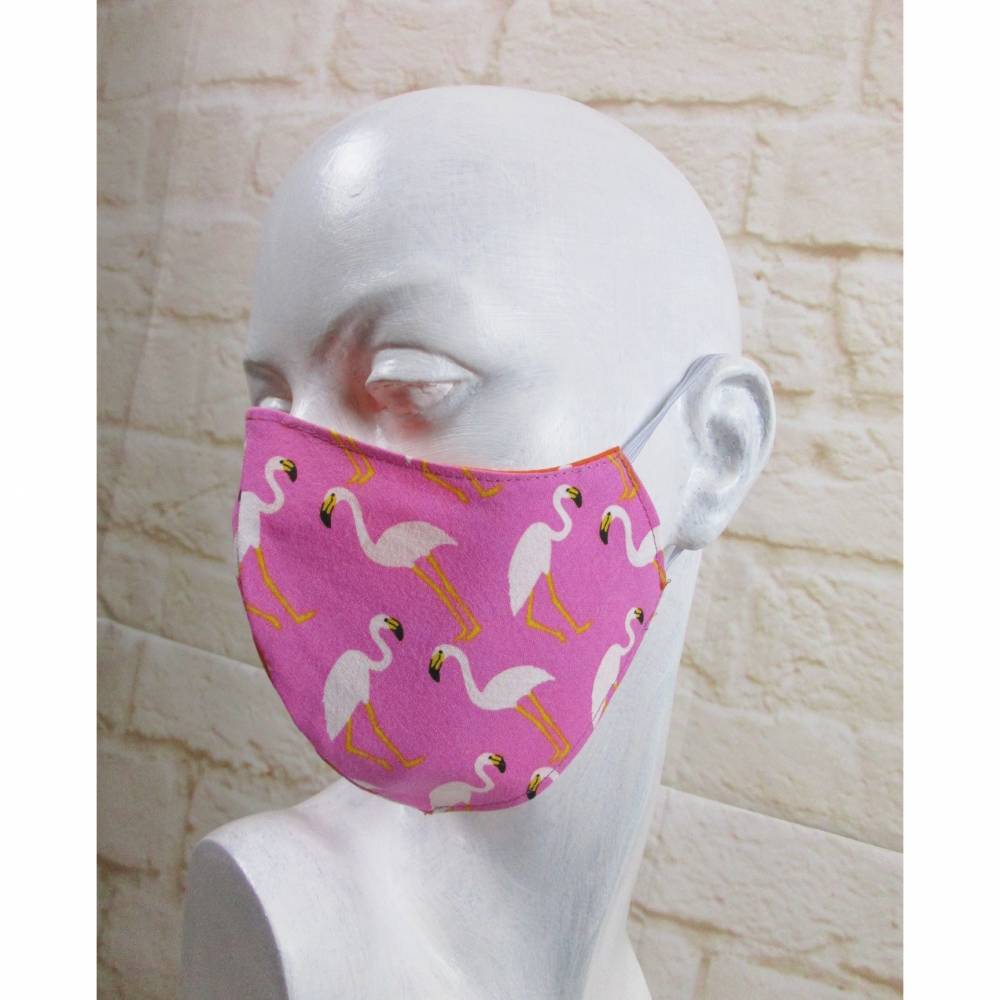Mundmaske Staubmaske Gesichtmaske Flamingo Pink Rosa Orange Punkte Wendemaske Mehrweg Maske Baumwolle Bild 1