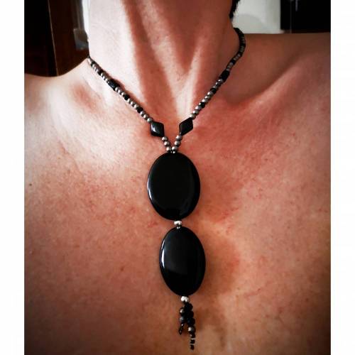 Kette ,Halskette, Damenkette,Statemant-Kette, Collier, Onyx, opulent, Eyecatcher