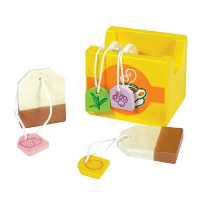 Kaufladenzubehör, Teebeutel in Teedose aus Holz