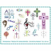 Stickdatei Motive für Gotteslobhüllen - Christliche Symbole Set - 13x18 cm