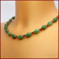 Halskette "Aventina" Aventurin grün / Jade rot, vergoldet,kurz, Magnetverschluss Bild 2