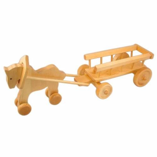 Ziehtier Pferd mit Leiterwagen aus Holz, Nachziehspielzeug