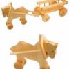 Ziehtier Pferd mit Leiterwagen aus Holz, Nachziehspielzeug Bild 2