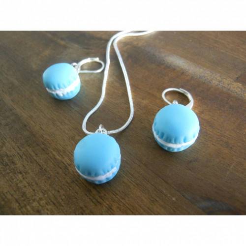 Makronen 3D Schmuckset 925 er Halskette und Ohrhänger kawaii 