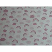 10,10 EUR/m Stoff Baumwolle Regenbogen, Wolken rosa / altrosa auf weiß Bild 1