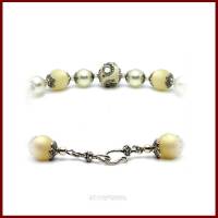 Halskette "Indonesia" Pearl Polaris Kashmiri-Perlen, wollweiß/beige, antik versilbert, kurz, Hakenverschluss Bild 3