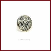 Ring "Zebra-Pearl" Cabochon 25mm schwarz-weiß, versilbert, verstellbar (offen) Bild 1