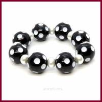 Armband "Polka Dots" schwarz/ weiß gepunktet pearl, elastisch, Rockabilly, 50gerJahre-Look, Retro, Bild 1