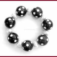 Armband "Polka Dots" schwarz/ weiß gepunktet pearl, elastisch, Rockabilly, 50gerJahre-Look, Retro, Bild 2
