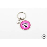 Taschenbaumler/Schlüsselanhänger mit Wunschname - Lehrer/Lehrerin mit Herz in pink/schwarz Bild 1