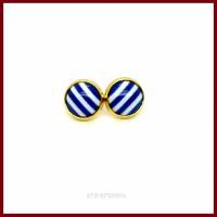 Ohrstecker/-clips "Stripes" Cabochon blau weiß gestreift 10mm, Fassung in silber /gold/ weiß Bild 5