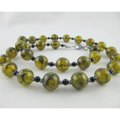 Kette Perlen Netzachat Grün Schwarz (631)