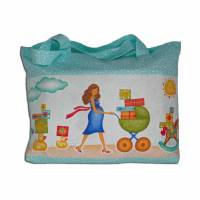 Tasche für Kinder Stofftasche Stoffbeutel Aufbewahrung Babysachen Spielsachen Mutter mit Kinderwagen Bild 1