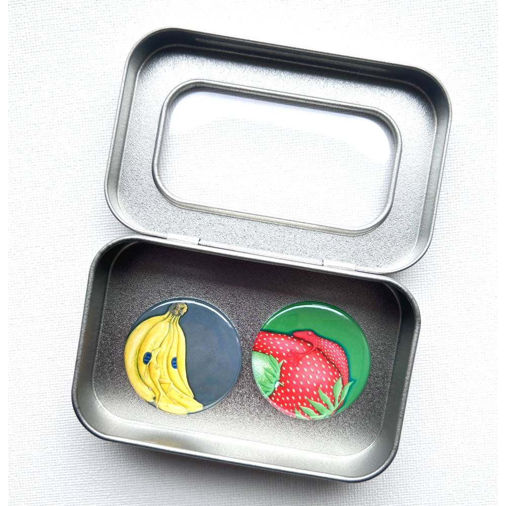 2 Magnete in der Box, Kühlschrankmagnet, Küche, Rezepthalter, witzige Magnete, Button Magnete, runde Magnete, Geschenk Büro,kleines Geschenk Bild 1