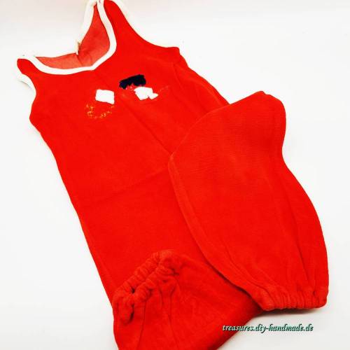 Vintage Baby Strampler in rot, Nicki Scher Plüsch Größe 86/92