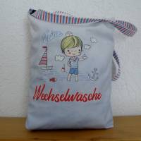 Kindergartentasche aus Canvas / Wechselwäsche / maritim "Kleiner Schatz ganz groß im Kindergarten" Bild 1