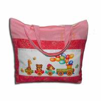 Tasche für Kinder Stofftasche Stoffbeutel Aufbewahrung Babysachen Spielsachen Eisenbahn mit Bär, Hund, Giraffe Bild 1