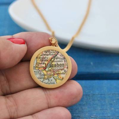 Dein Lieblingsort // Medaillon mit original Landkarte // Stadt nach Wunsch // Edelstahl // 24mm // vergoldet // Wanderlust
