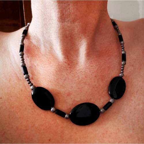 Kette ,Halskette, Damenkette,Statemant-Kette, Collier, Onyx, opulent, Eyecatcher