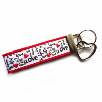 Schlüsselanhänger Schlüsselband Anhänger "Love" in rot weiß schwarz aus Baumwollstoff und Ripsband - Geschenk Bild 1