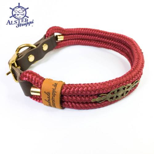 Hundehalsband verstellbar weinrot orientalische Verzierung mit Leder und Schnalle