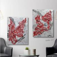 Original Acrylbild Duo als tiefe Papiercollage auf Keilrahmen in kräftigem Rot, Wohnraumdekoration, Wandkunst, Bild 1