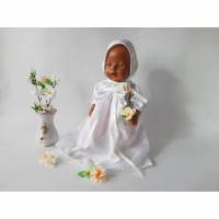 Puppenkleidung gr. 40-45 cm, Festliches Kleid in Weiss, Kleid zur Taufe mit Taufmützchen Bild 1