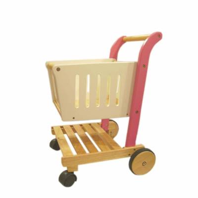Einkaufswagen aus Holz in pink