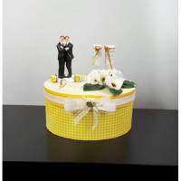 Geldgeschenk Hochzeit, Männer, Geschenkbox oval, gelb weiß, Hochzeitsgeschenk Bild 1