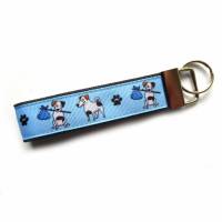 Schlüsselanhänger Schlüsselband Anhänger "Jack Russell on Tour" aus Baumwollstoff und Ripsband - Geschenk für Hundefreunde Bild 1