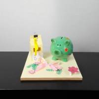 Geldgeschenk Geburtstag mit Sparschwein in gelb grün Bild 1