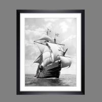Santa Maria Segelschiff, historische schwarz weiß Fotografie, Kunstdruck ab 30x40 cm,  Vintage Art Nautik maritim Bild 1