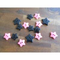 Sterne schwarz / rosa   Knopf Kunststoff Bild 1