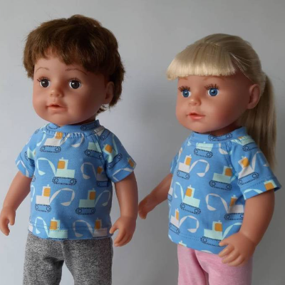 T-Shirt Baumeister mit Bagger für Puppen, Gr. 40-43 cm