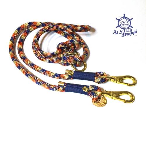 Hundeleine verstellbar blau rotorange goldbeige AlsterStruppi Wunschlänge