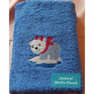 Handtuch, mittelblau, 50x100, mit Eisbär und nach Wunsch mit Namen
