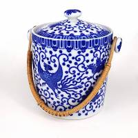 Vintage 50er Japanische Porzellandose Nippon Tokusei ? mit blauem Dekor Bild 1
