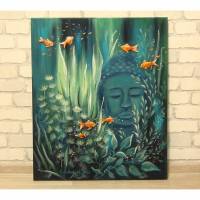 ENTSPANNUNG II - abstraktes Acrylgemälde  50cmx60cm, gemalter Buddha und Goldfische mit Glitter und  Metallikeffekten Bild 1