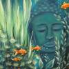 ENTSPANNUNG II - abstraktes Acrylgemälde  50cmx60cm, gemalter Buddha und Goldfische mit Glitter und  Metallikeffekten Bild 2
