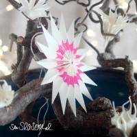 Adventsstern Sternschnuppe, Papierstern in creme und rosa, Größe 10cm, Weihnachtsbaum-Anhänger schlicht und dekorativ Bild 1