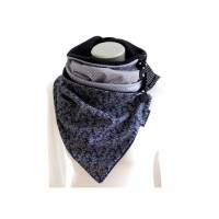 Wickelschal Patchwork Fleece warmer Schal Knopfschal blau grau Bild 1
