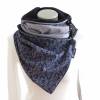 Wickelschal Patchwork Fleece warmer Schal Knopfschal blau grau Bild 3