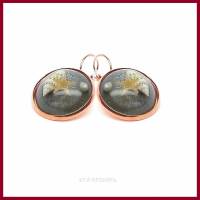 Cabochon-Ohrringe "Undine" 25mm mit Muschel, Perle und Seestern, grau oder blaugrün, rosé vergoldet Bild 1