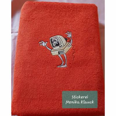 Handtuch, orange, 50x100, mit Computer-Motiv und nach Wunsch mit Namen